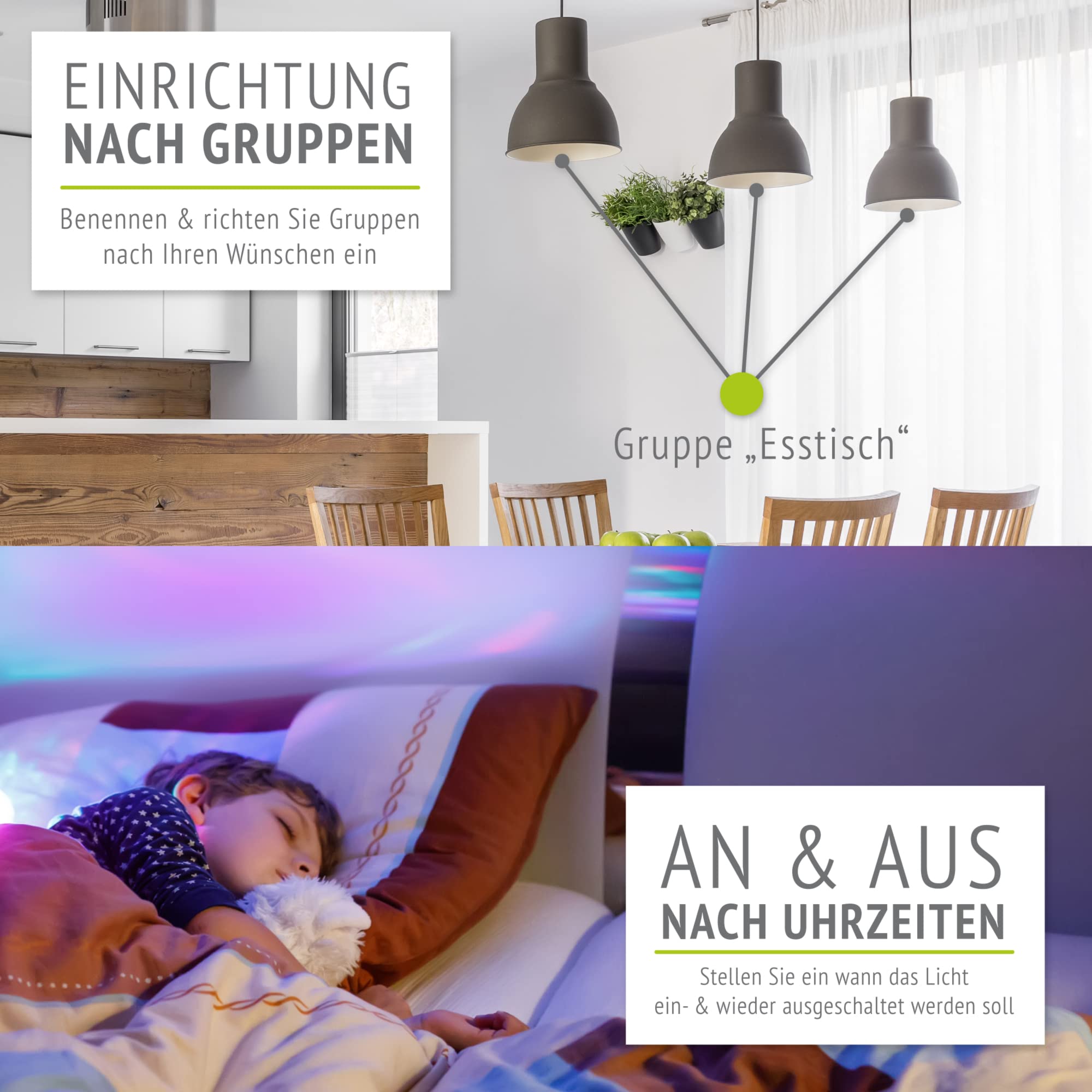 linovum Confezione da 4 lampadine LED Smart E27 RGB e temperatura colore dimmerabili App & lingua – Wi-Fi Light Bulb compatibile con Alexa, Google Home
