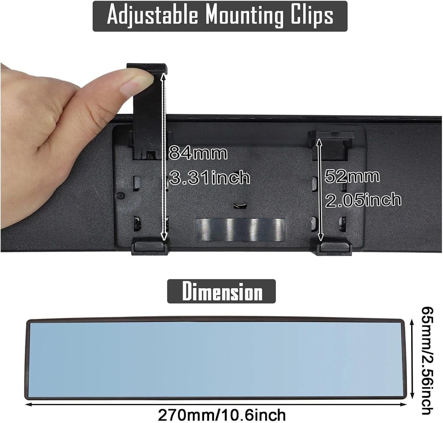 Interior rear view mirror For Cars SUV Trucks 270mm 300mm 10.6'' 11.8'' Anti Glare Rearview Mirror Wide Angle Panoramic Convex Curve Antiglare(300mm)