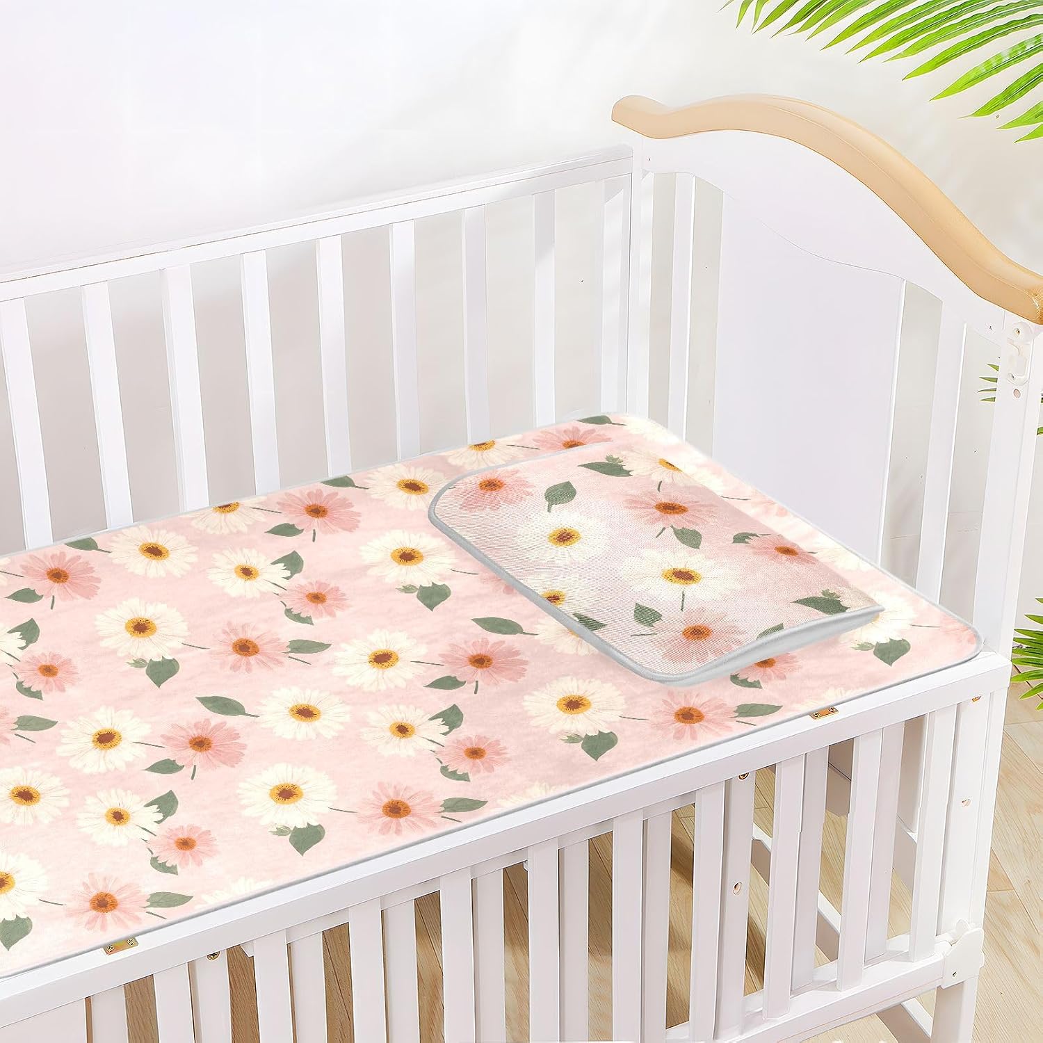 Watercolor Sunflower Pastel Pink Cooling Baby Mattress Cover 28" x 52" Ultra Soft Mattress pad for Baby&Toddler