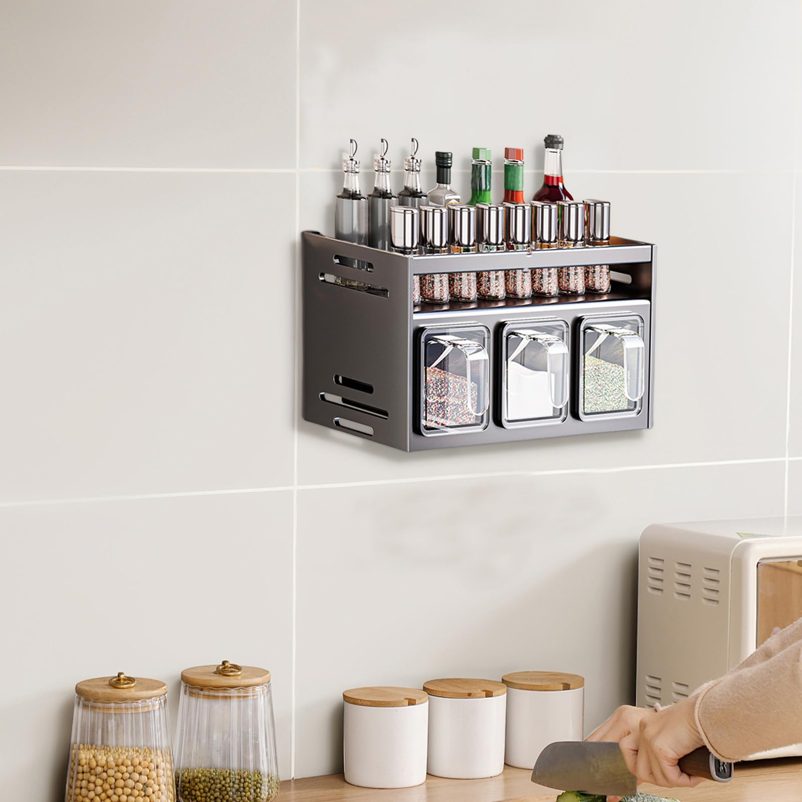 Generisch Étagère de saison, étagère à épices murale, organisateur | d'étagères sans perforation, étagère de salle de bain multifonctionnelle, étagère à épices, grande capacité pour cabine mural