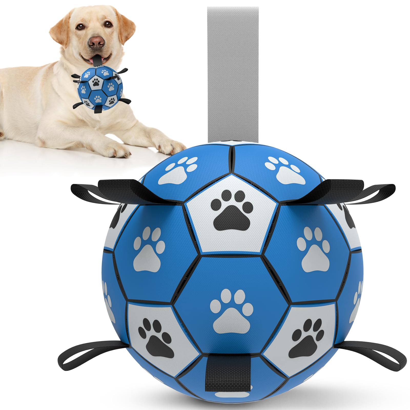 HETOO Pelota de juguete para perros con asa para perros, remolque interactivo de guerra, pelotas de agua, juguetes de regalo de cumpleaños para perros medianos/grandes (8 pulgadas, azul gris)