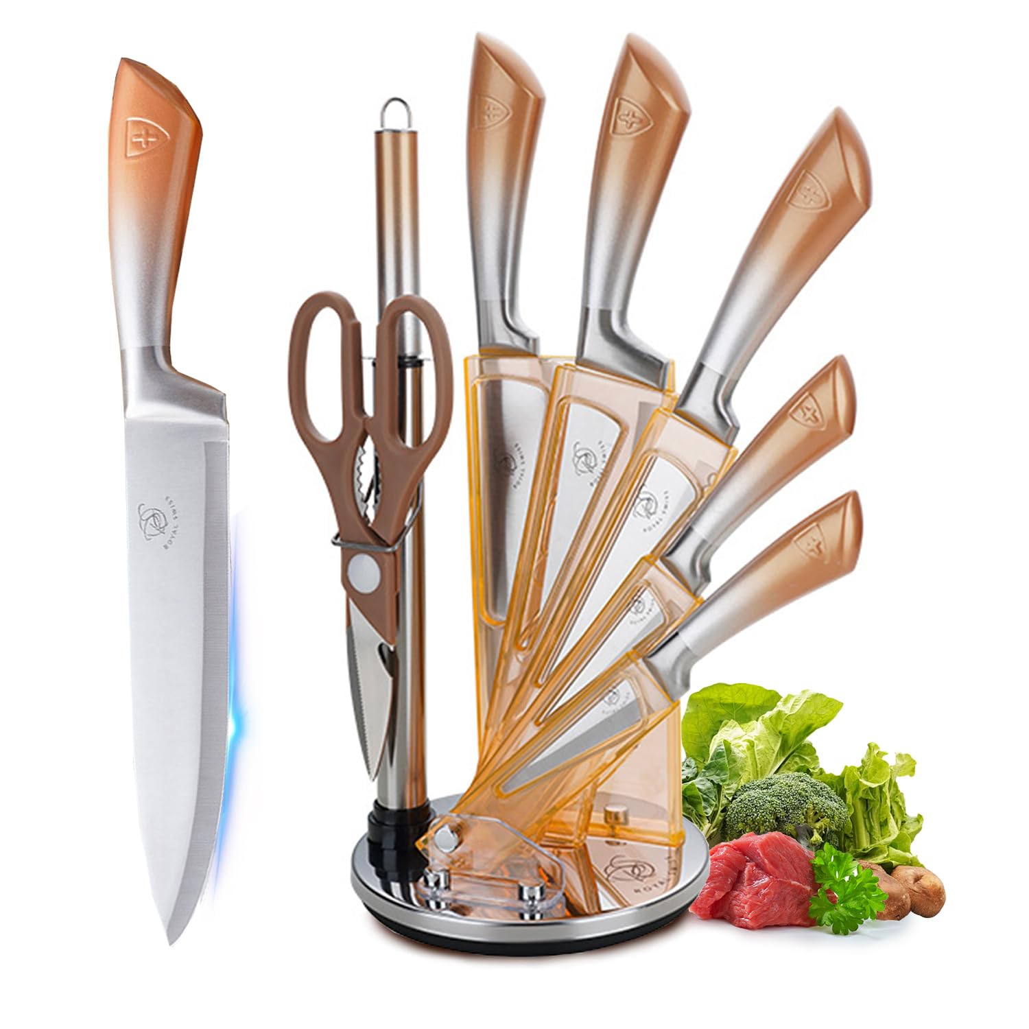 8 Pcs Knife Set with Acrylic Block Stainless Steel Sharp Knife Set for kitchen Non Stick Non Rust