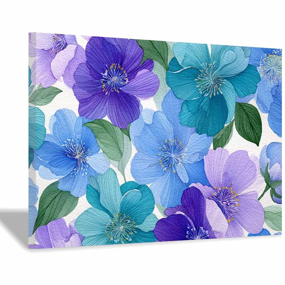 Xeniou Multicolor Flower Wall Art Canvas Teals Floral Print Canvas Wall Art, For Bedroom Bathroom Living Room Home Wall Decor(Multicolor)-60X90cm Framed