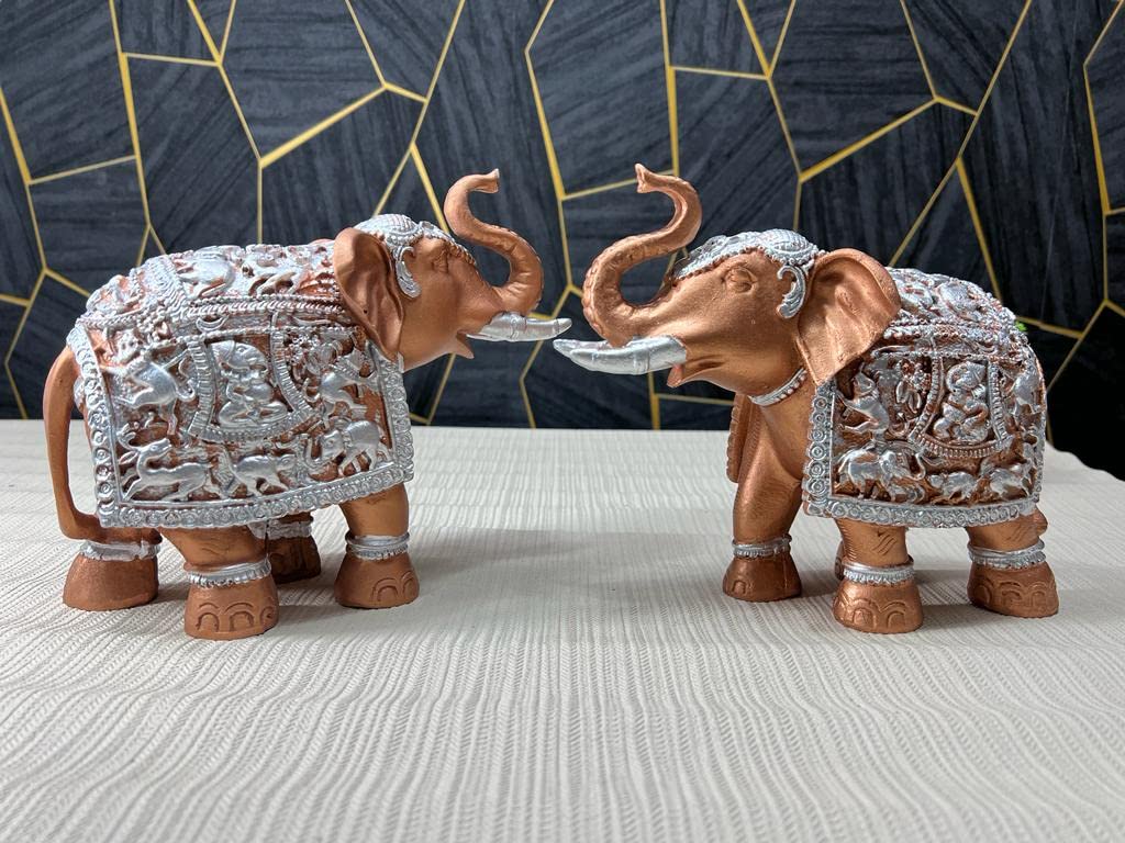 Buy Elephant Idol Copper and Silver with Trunk Up for Pooja