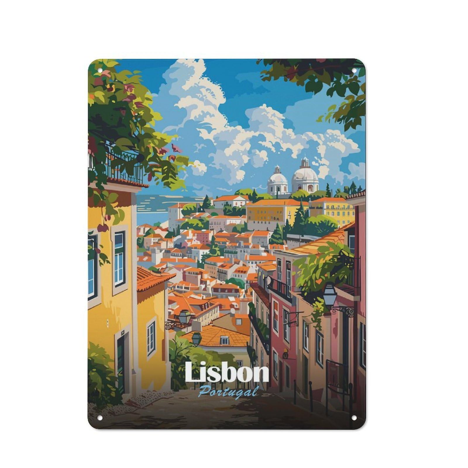 Junmoney Style-8 Metal Sign 40X30cm With Lisbon Portugal Cityscape(2) For Workshop Wall, Vintage Decor, For Vintage Wall Decor Fans, For Metal Sign Collectors