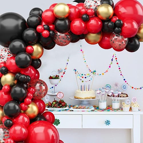Miniatura 5 de Kit de guirnalda de globos rojo, negro y dorado, 109 piezas de arco de globos de oro metálico negro rojo con globos de confeti globos de fiesta, 4