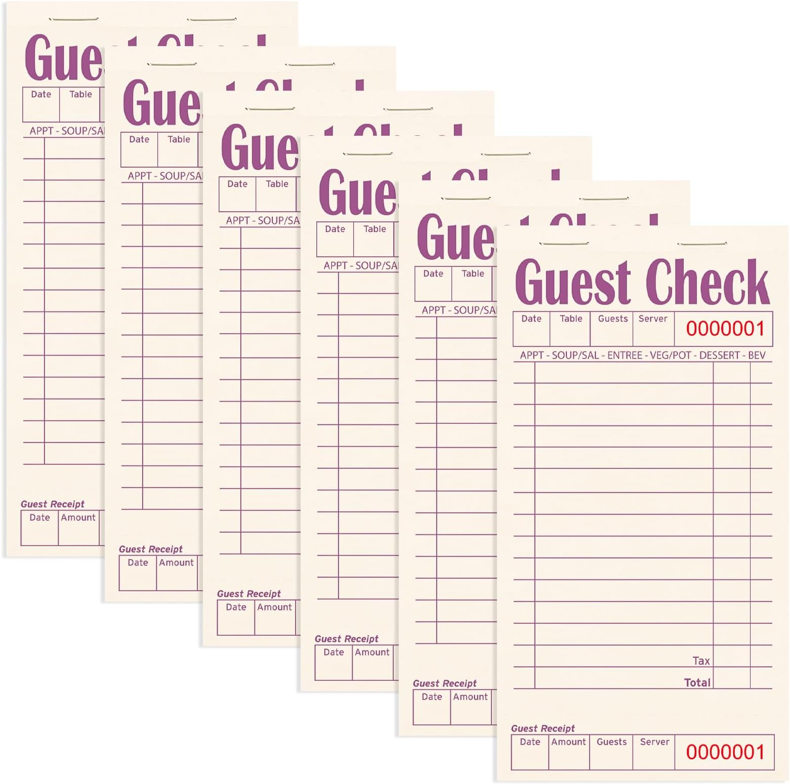 ZPARIK Guest Checks Books for Servers, Server Note Pads, 6 Pack, Natural Color Paper, Waitress Notepad for Restaurants, Waitress Accessories, 300 Sheets, Purple