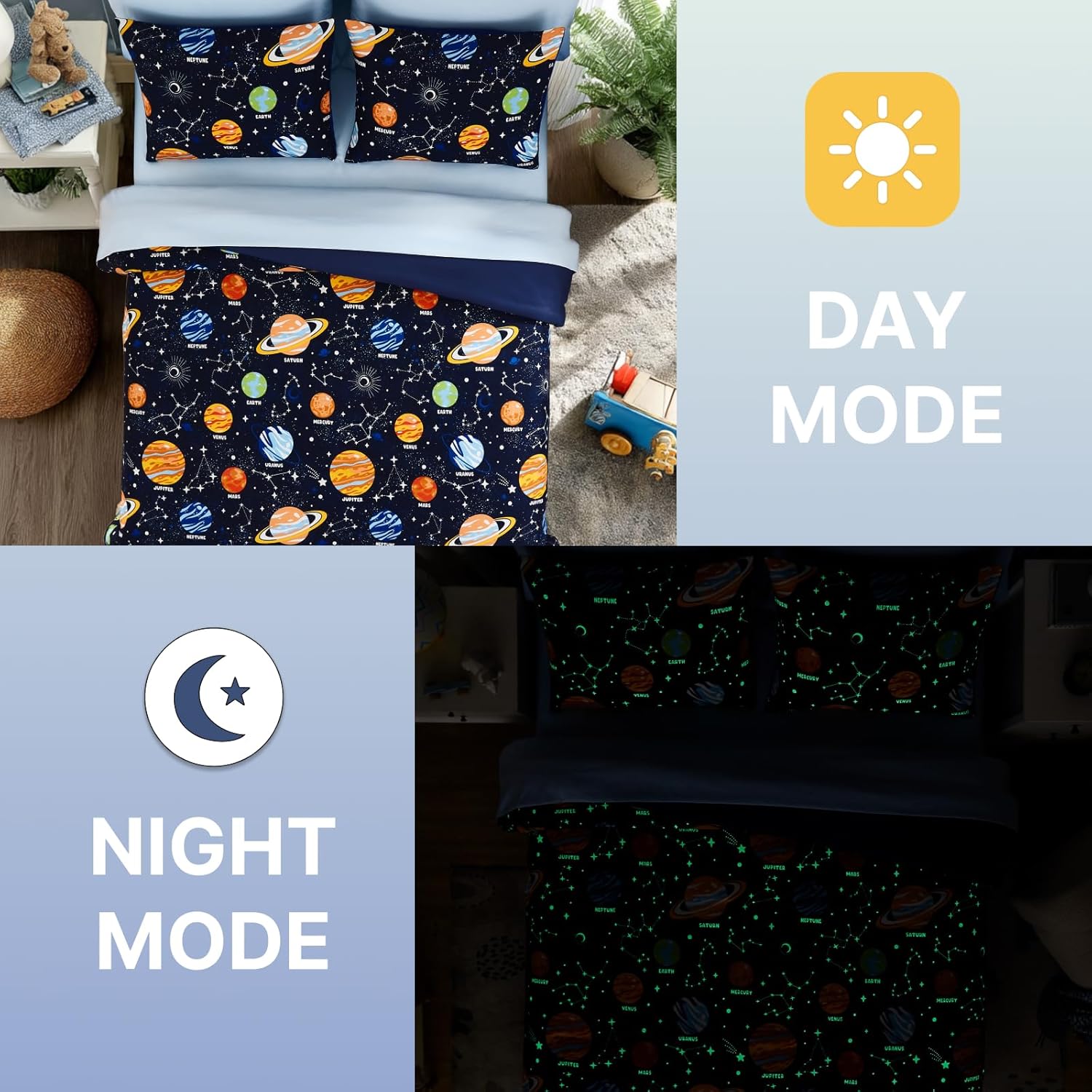 Twin Comforter Set for Boys-5 Pieces Space Glow in The Dark Twin Bedding Sets for Kids, Ultra Soft Bed in A Bag with Sheets - Image 5