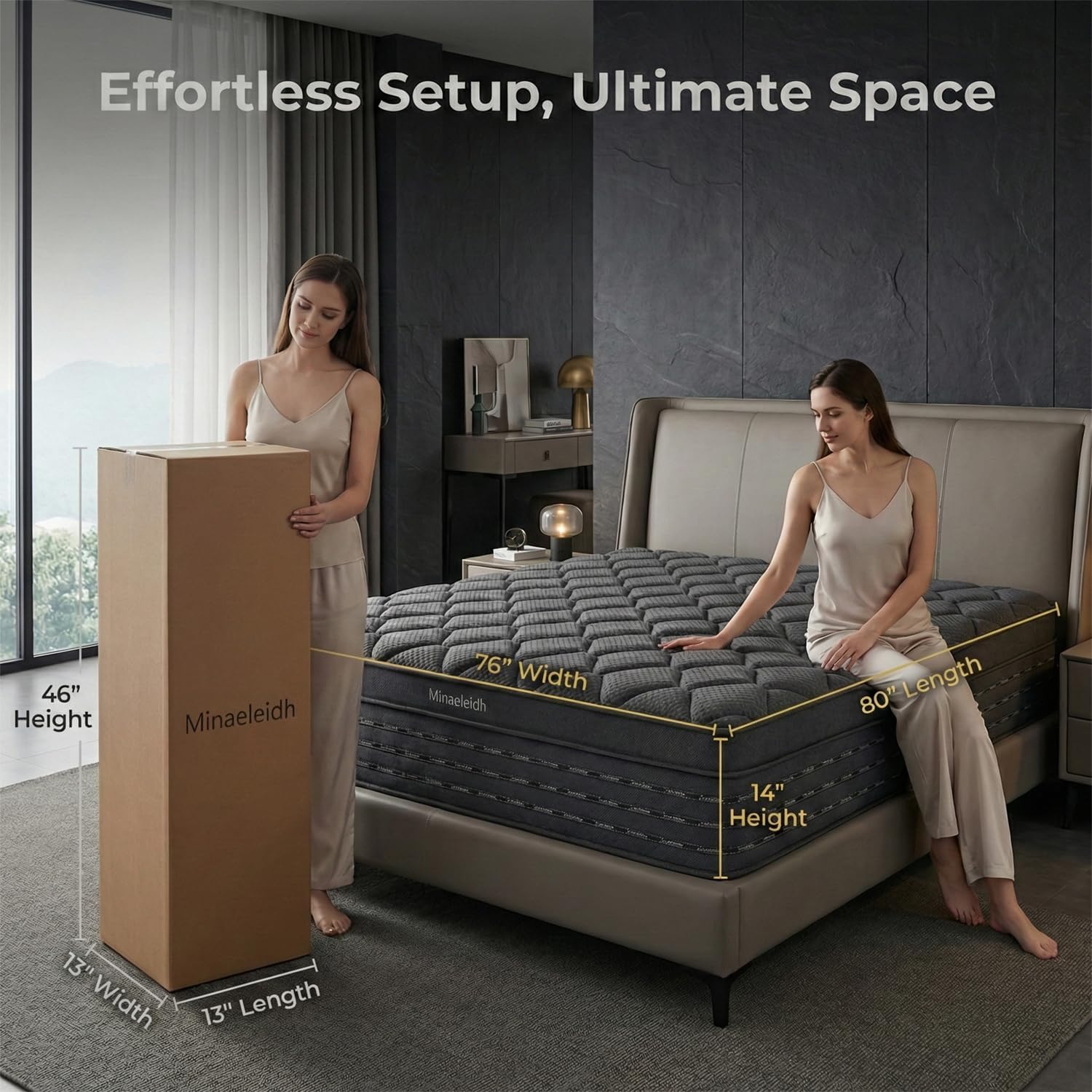 King Size Mattress 14 Inch, Medium Firm Boxed Hybrid Mattress, Cooling Gel Memory Foam & Motion Isolation Pocket Coils, 350lbs+ Edge Support, Fiberglass-Free, 365-Night Trial, for Master Room, Family