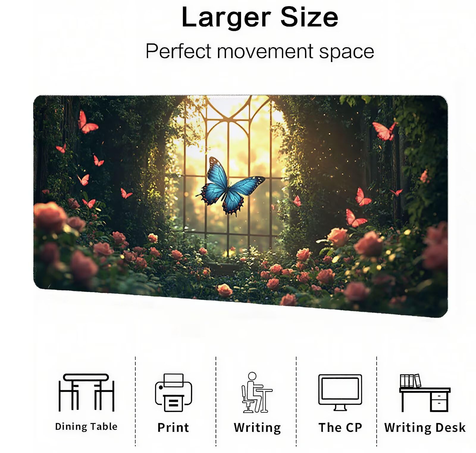 Duża podkładka pod mysz 1000 x 500 mm XXL Północna Europa pod mysz biurową podkładka pod mysz motyl akcesoria do gier akcesoria zszyte krawędzie gumowa podkładka pod mysz biurową, do nauki gier D-44
