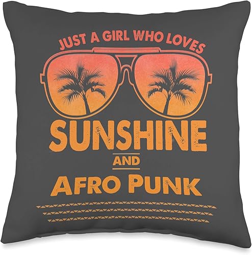 Afro Punk Designs Just A Girl Who Loves Sunshine and Afro Punk - Almohada para mujer, 16 x 16 pulgadas, multicolor