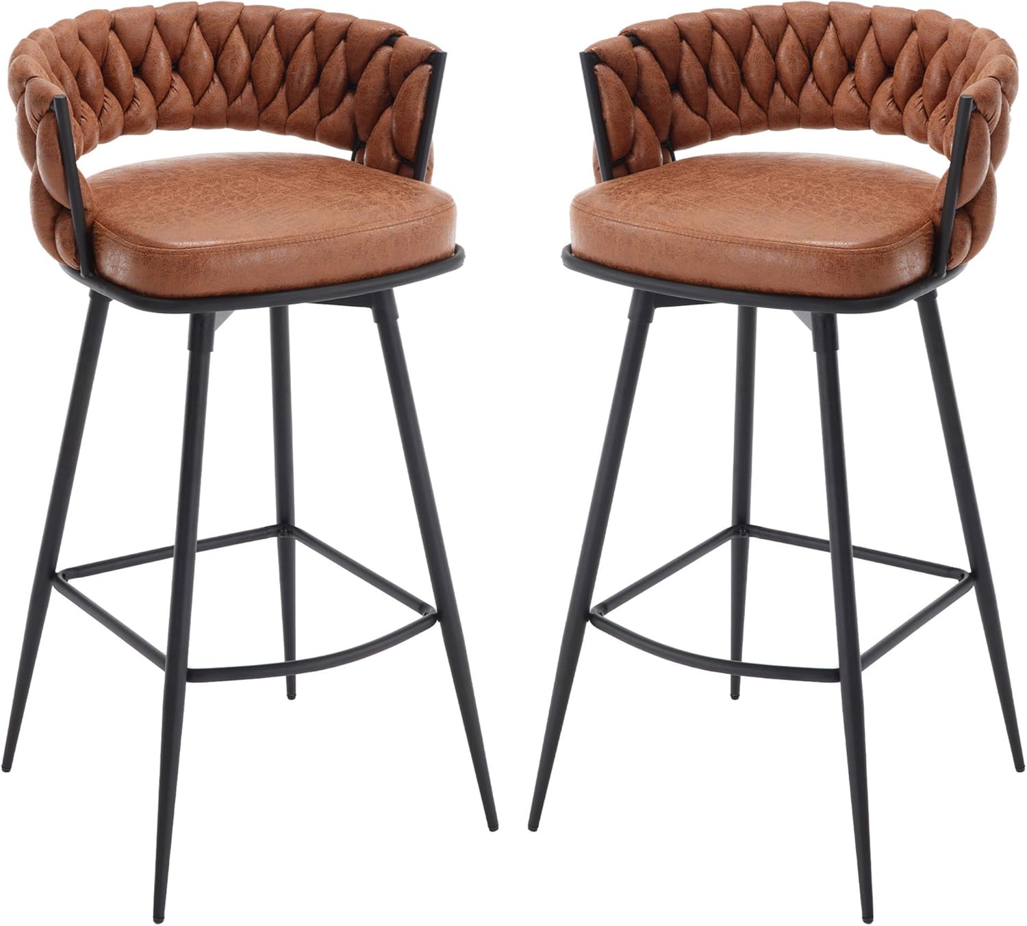 BV Counter Height Bar Stools Set of 2, 26 inch Seat Height Bar Stools, 180° Swivel Barstools with Woven Back and Footrest, Suede Fabric Counter Stools for Kitchen Island, Bar Pub