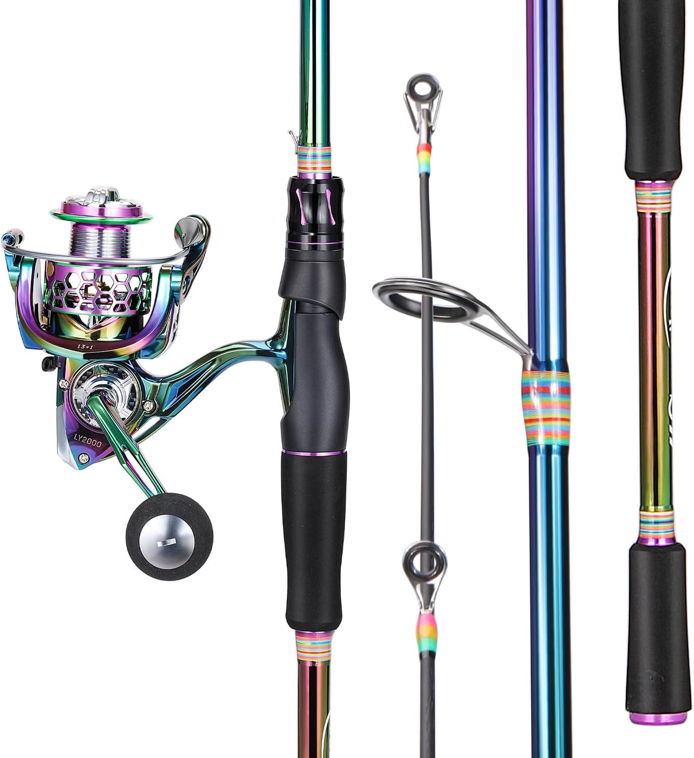 Sougayilang Spinning Fishing Reel Rod Combo, Two Pieces Colorful Poratble Light Weight Fishing Rod with Powerful Fishing Gear for Freshwater Saltwater