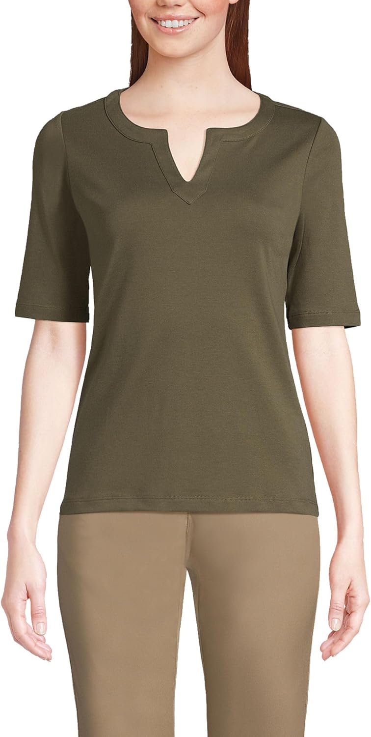 Lands' End Women's Cotton Polyester Modern Half Sleeve Splitneck