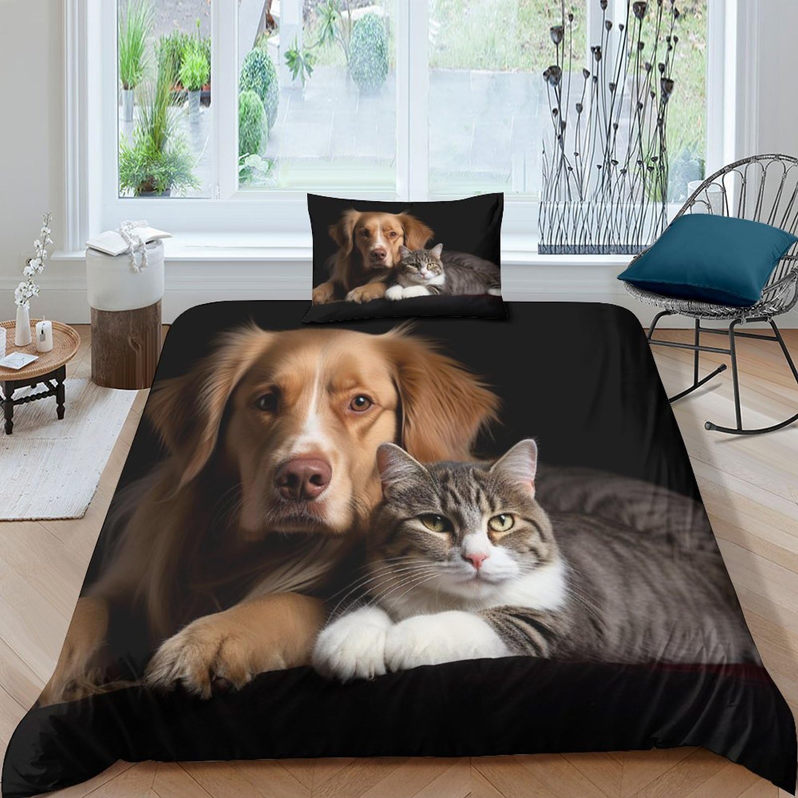 Housse de couette chien 135x200 cm avec taie d'oreiller pour lit simple enfant