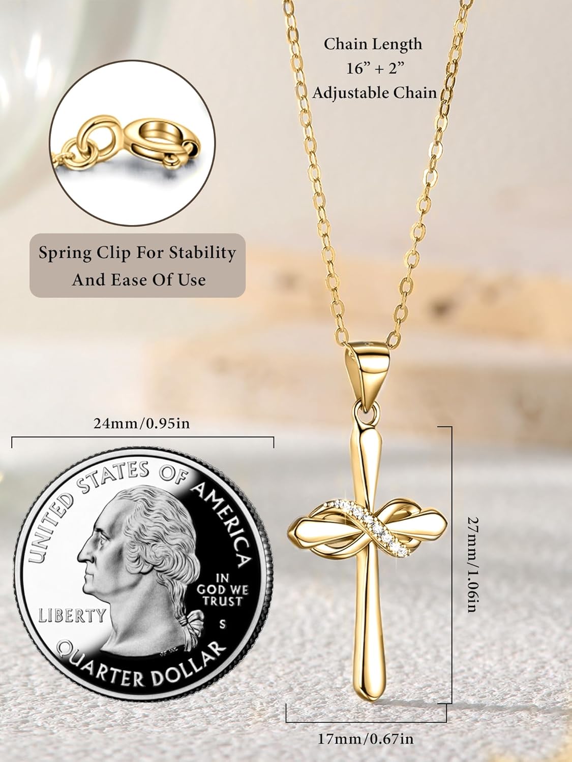 925 Sterling Silver Cross Necklaces for Women,4A CZ Infinity Cross Necklace,16”+2“ Adjustable Chain Cross Pendant Hypoallergenic Jewelry Gift for Women