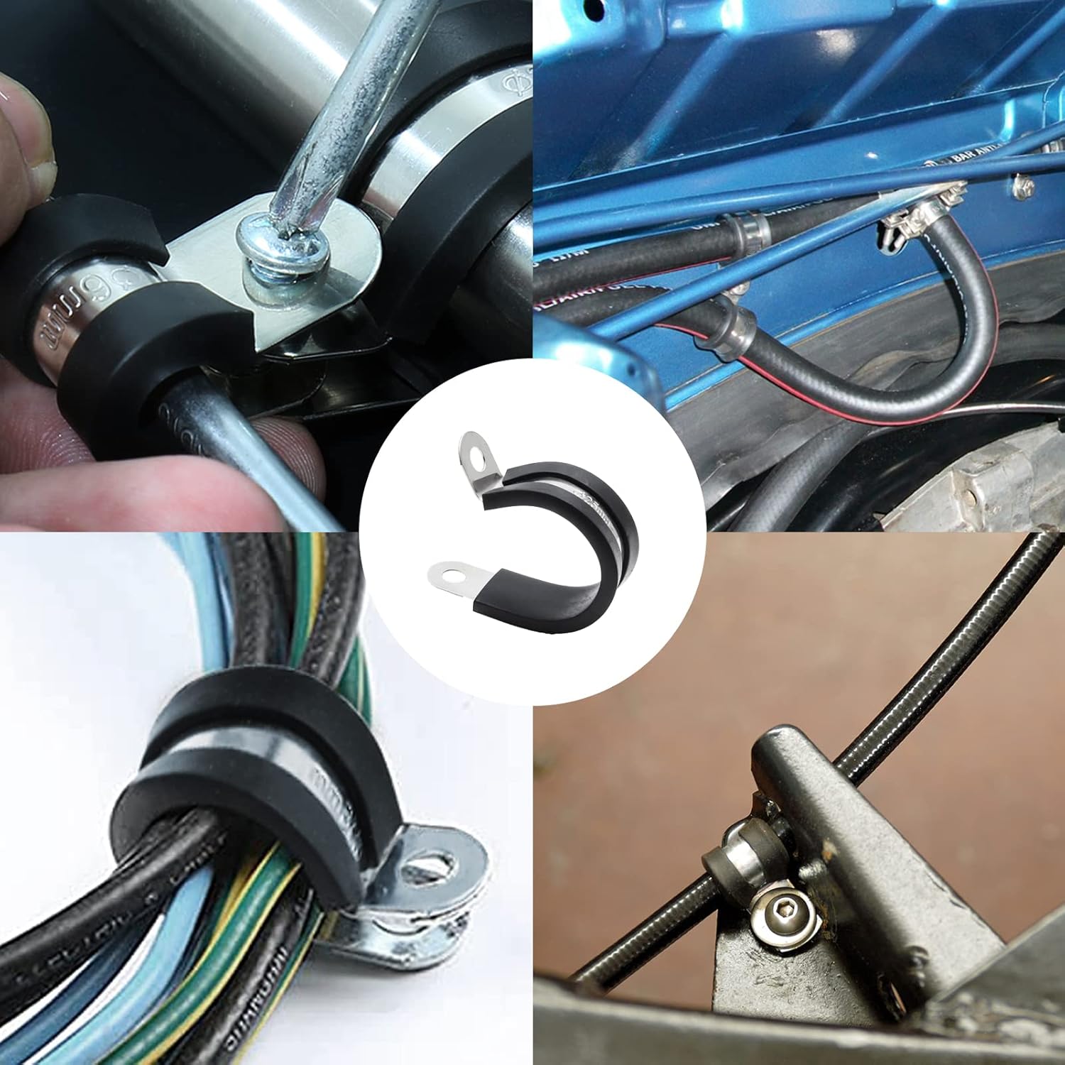 12pcs 1 inch (25mm) Cable Clamps, Stainless Steel Wire Clamps, Rubber Cushioned Insulated Clamp Metal Conduit Clamp for Pipes, Tubes, Hose, Wiring, Cables