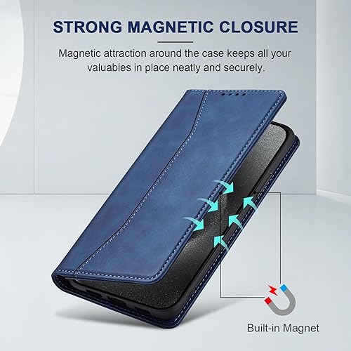 Miniatura 3 de Funda tipo cartera con tapa para iPhone 15 Pro Max, funda magnética de cuero con tarjetero y función atril, funda protectora duradera de TPU a