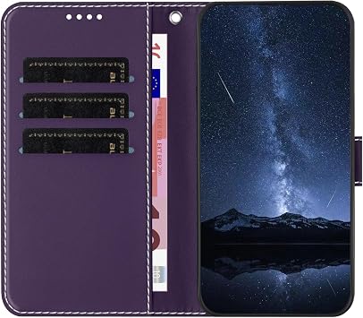 Compatible with itel Super 26 Ultra, Striped Leather Wallet Phone Cover with 3 Card Holder Slots Kickstand Shockproof Case for itel Super 26 Ultra-Purple