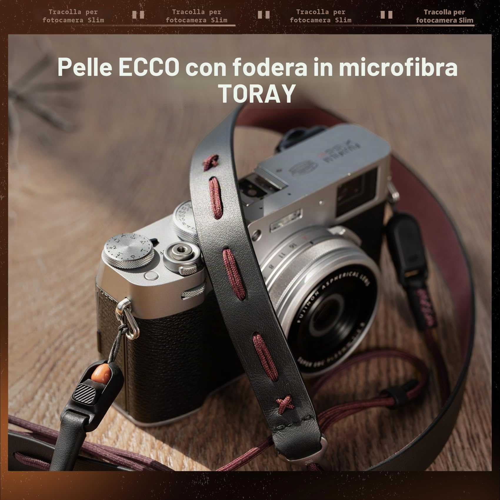 PGYTECH Cinturino per Fotocamera Slim Regolabile in Pelle con Sgancio Rapido 820-1360mm Leggero Retro per Fotocamere Mirrorless/Compatte/Instax/Digitali, Stile Vintage