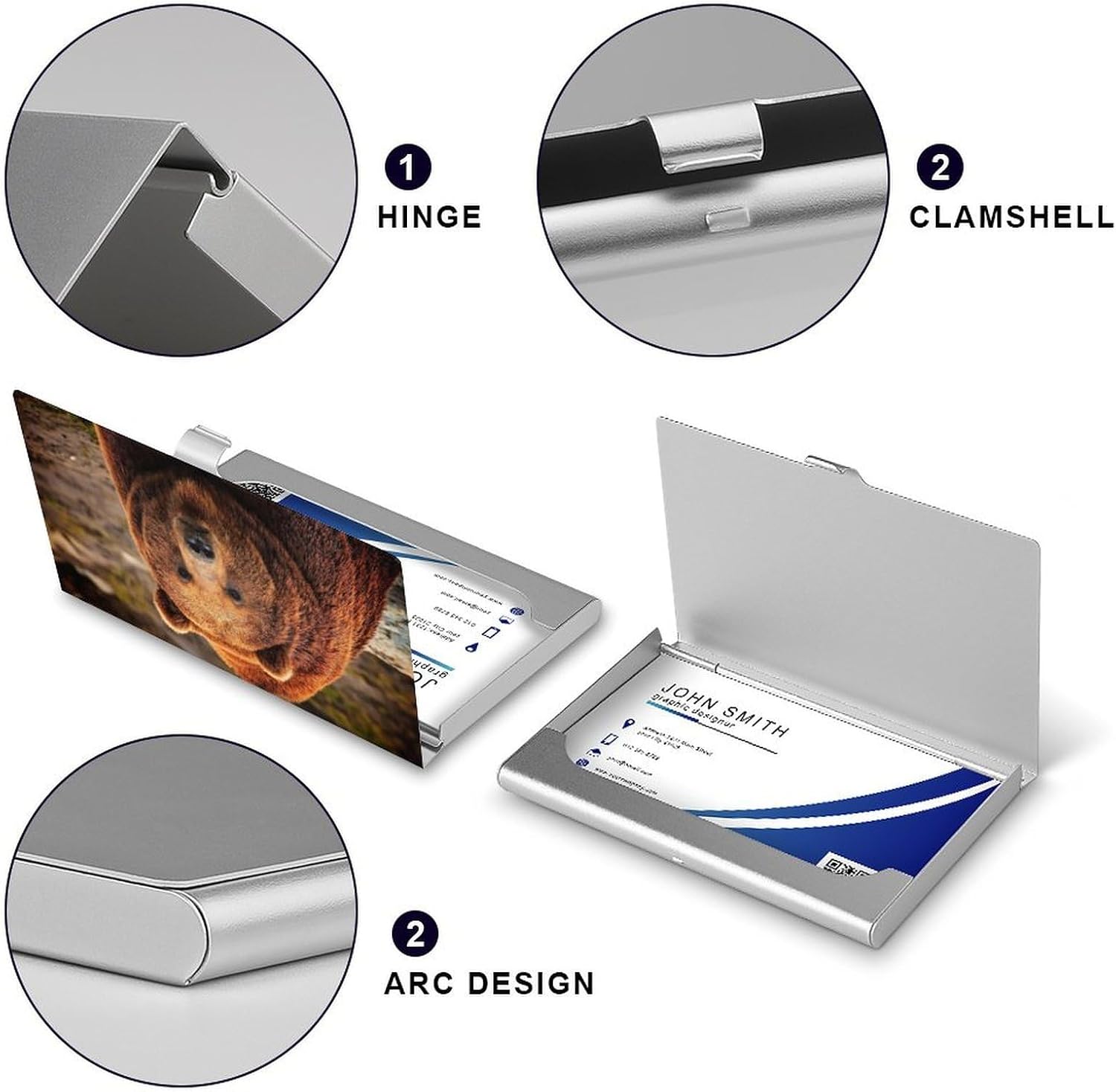 Grizzly Bear Business Card Holder Slim Aluminum Alloy Name Card Holder Professional Name Card Case Personalized Business Card Wallet Minimalist Pocket Metal Case for Women Men