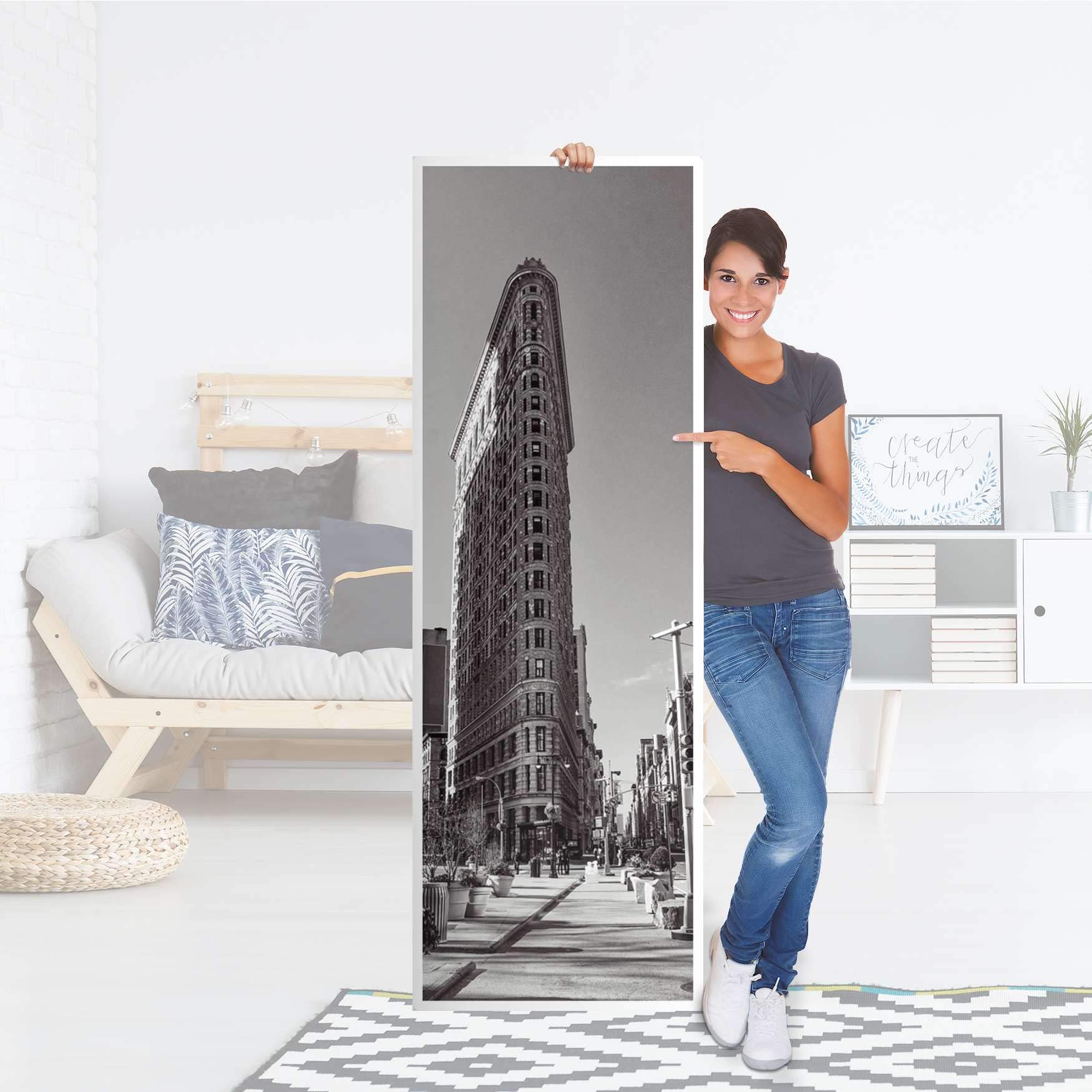 Kühlschrank Klebefolie I Deko für Kühlschranktür - Klebetapete Folie abwaschbar I Wandtattoo Küche - Design: Manhattan