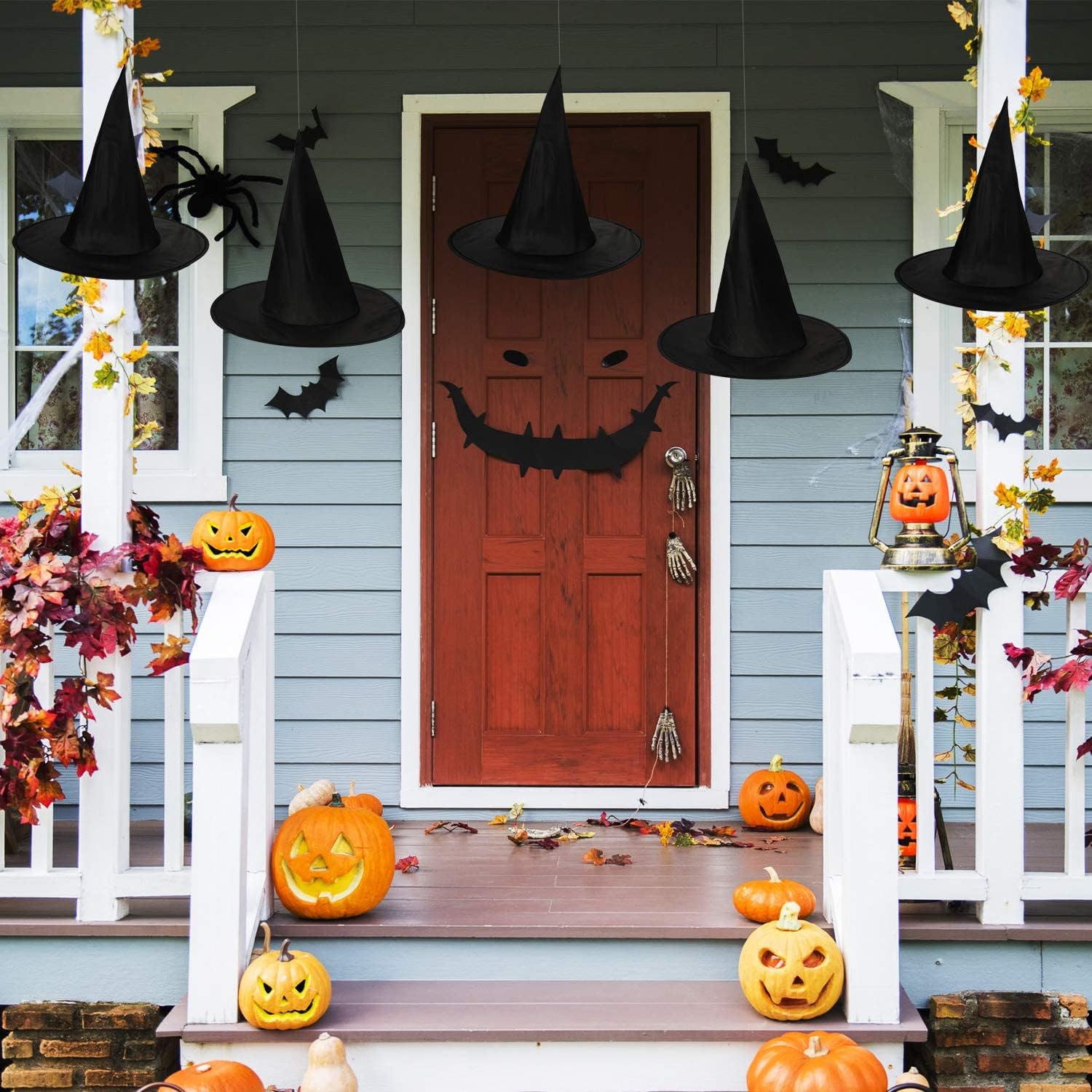 Set De 12 Chapeaux De Sorcière Flottants Halloween - Avec Corde Nylon 50m Et Chauves-souris - Décoration Maison Hantée, Jardin, Porche - 7
