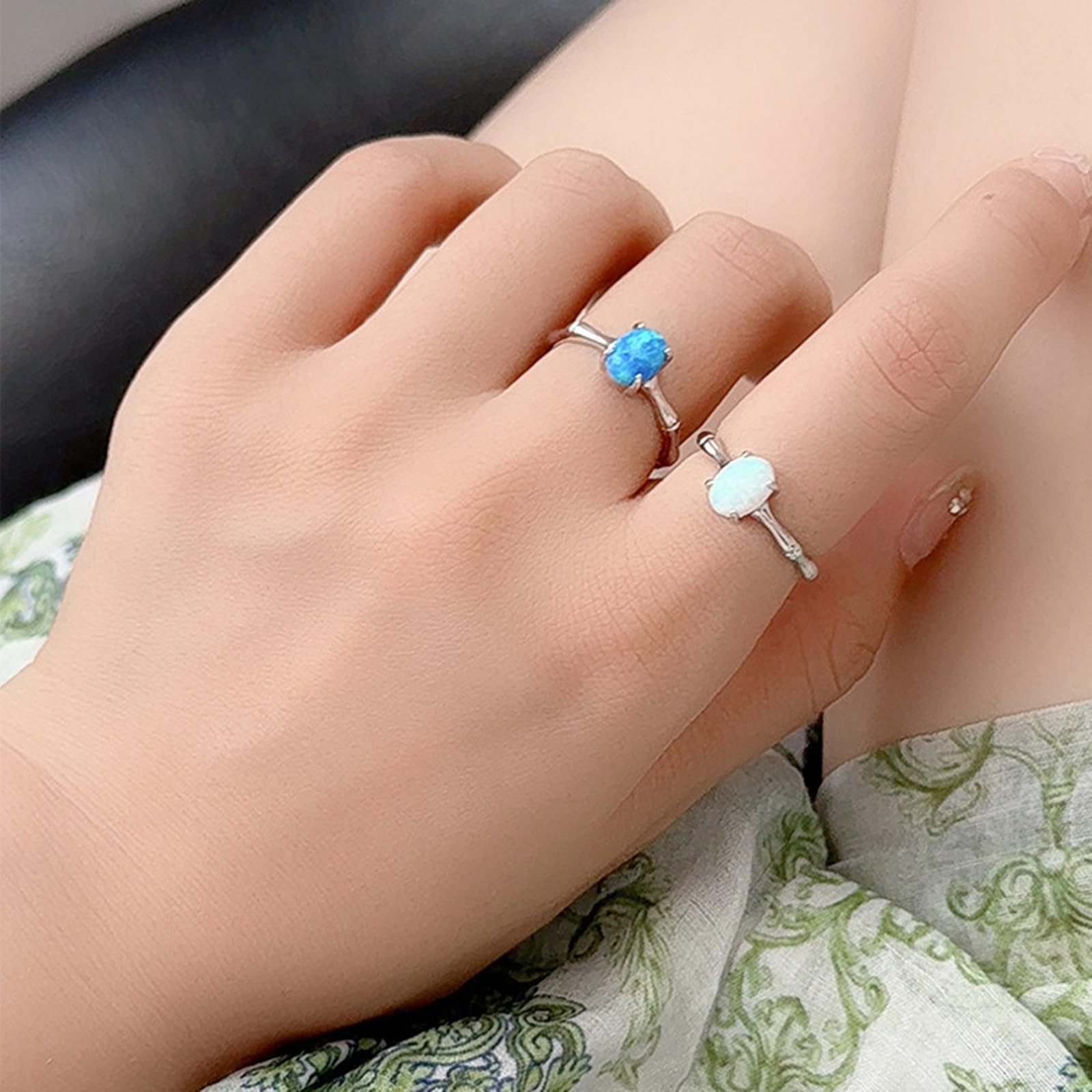 Verlobungsring Damen Frauen, Frauen Ovaler Opal mit Moissanitring