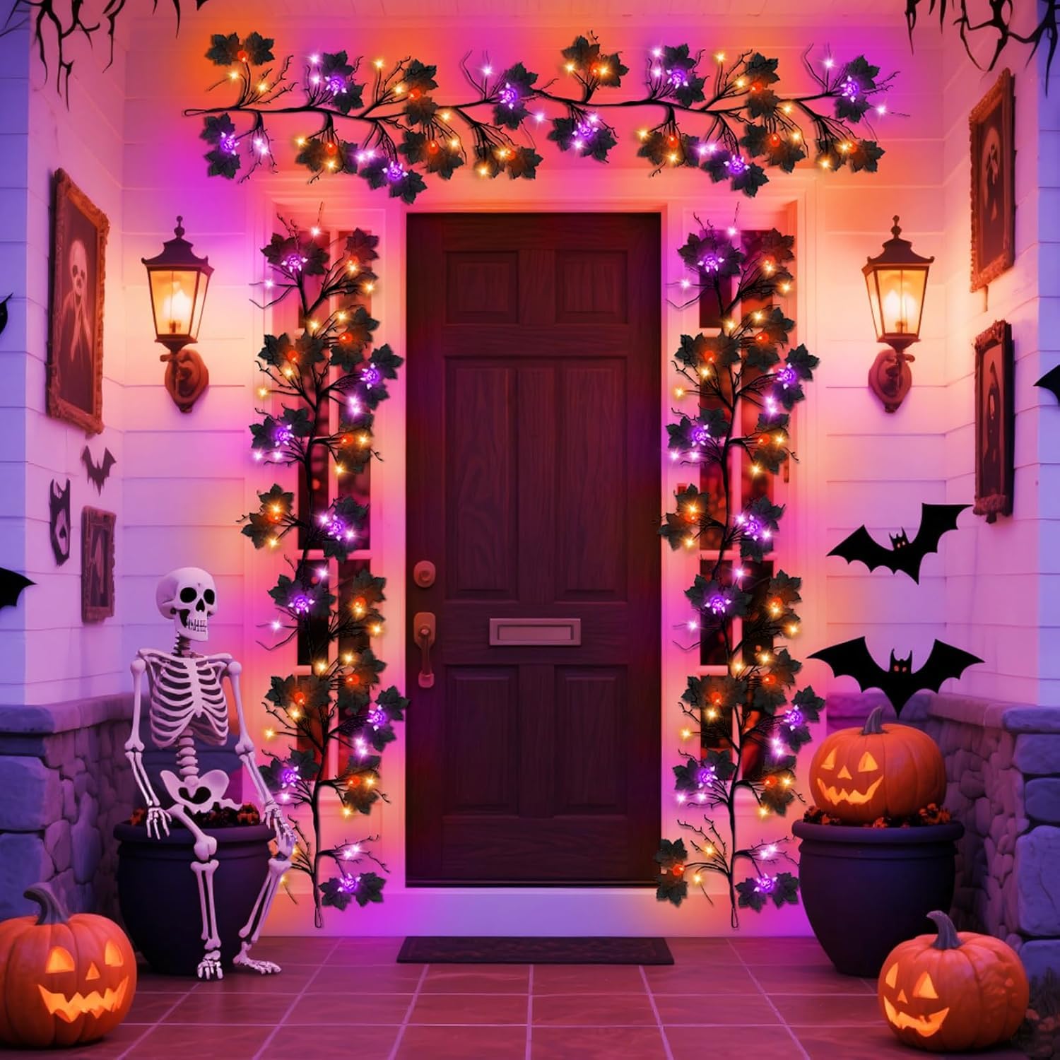 54 diody LED, Halloween, wierzba, winorośl, sztuczne rośliny, łańcuch świetlny, 8 trybów, możliwość ściemniania, elastyczne, DIY, gałąź drzewa, na imprezę, wystrój domu