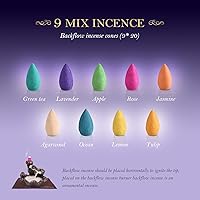 Vista 4 de OTOFY Conos de incienso de reflujo, 180 piezas de aromas 100% naturales para trabajo a mano, cascada, rosa, tulipán, jazmín, lavanda, para quemador