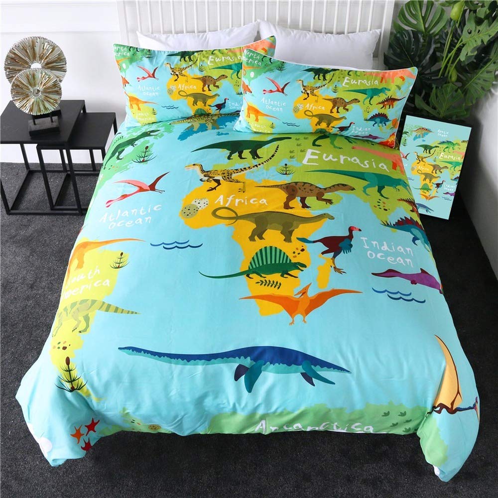Housses de lit 3 pièces dinosaure et parure de couette enfant 140 x 210 cm