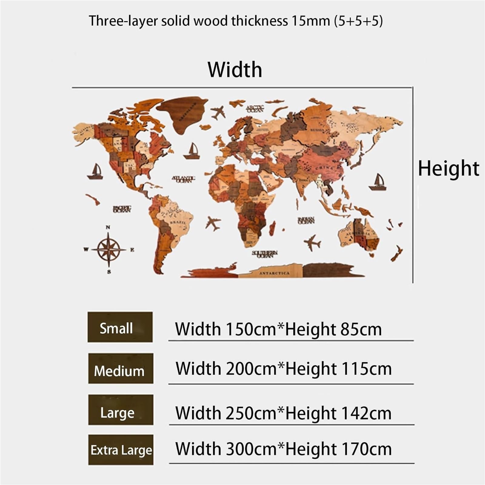 Mapa decorativo para pared en 3D, mapa del mundo de madera acrílica extragrande con 200 chinchetas de bandera, obra de arte moderna creativa para el hogar y la oficina