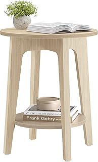 VASAGLE MAEZO Collection - Side Table, 2-Tier Small Round End Table, Nig...