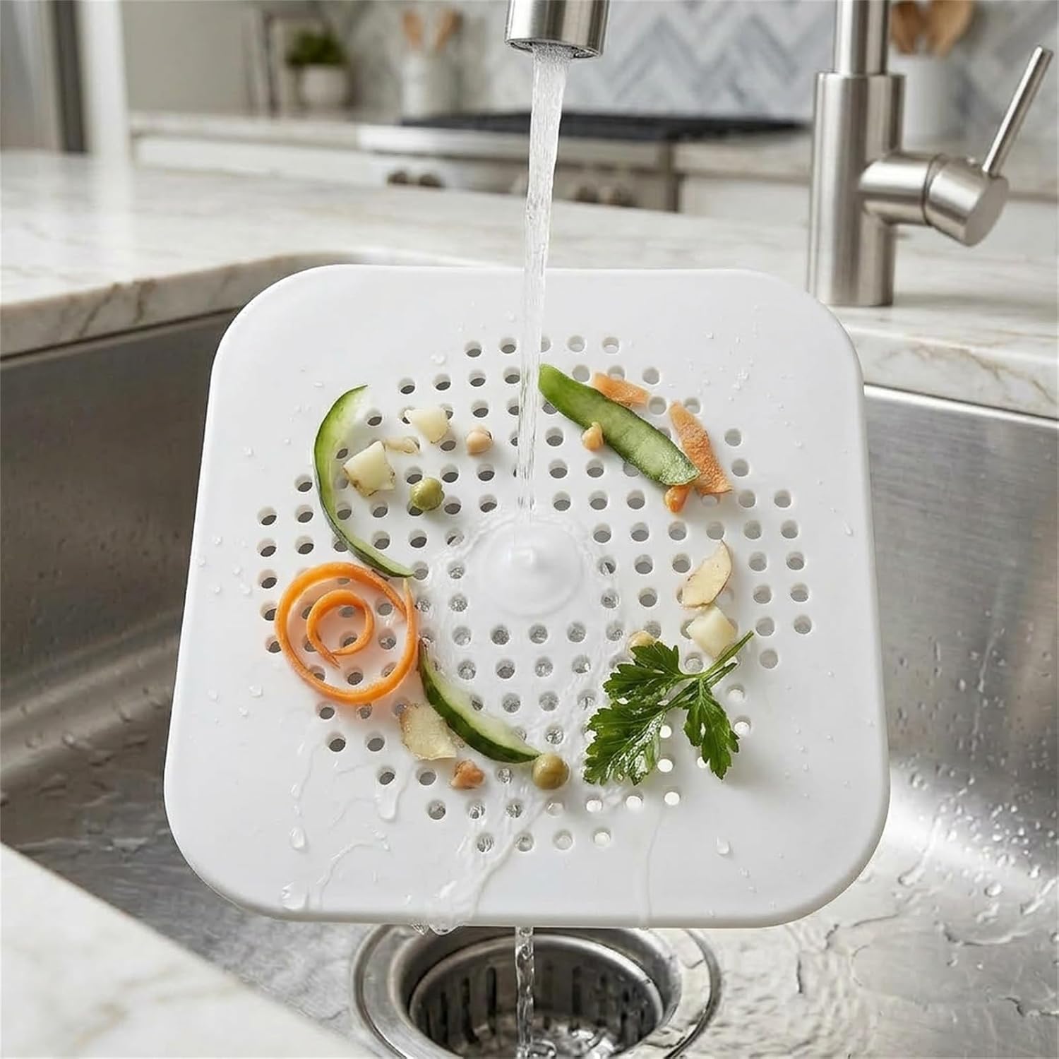 5.7 Inch Large Shower Drain Hair Catcher (2-Pack) - Silicone Square Flat Drain Cover, Fits 5" and 6" Standard Shower Drains, Extra Large Hair Catcher for Bathroom Bathtub & Kitchen Sink - Mixed