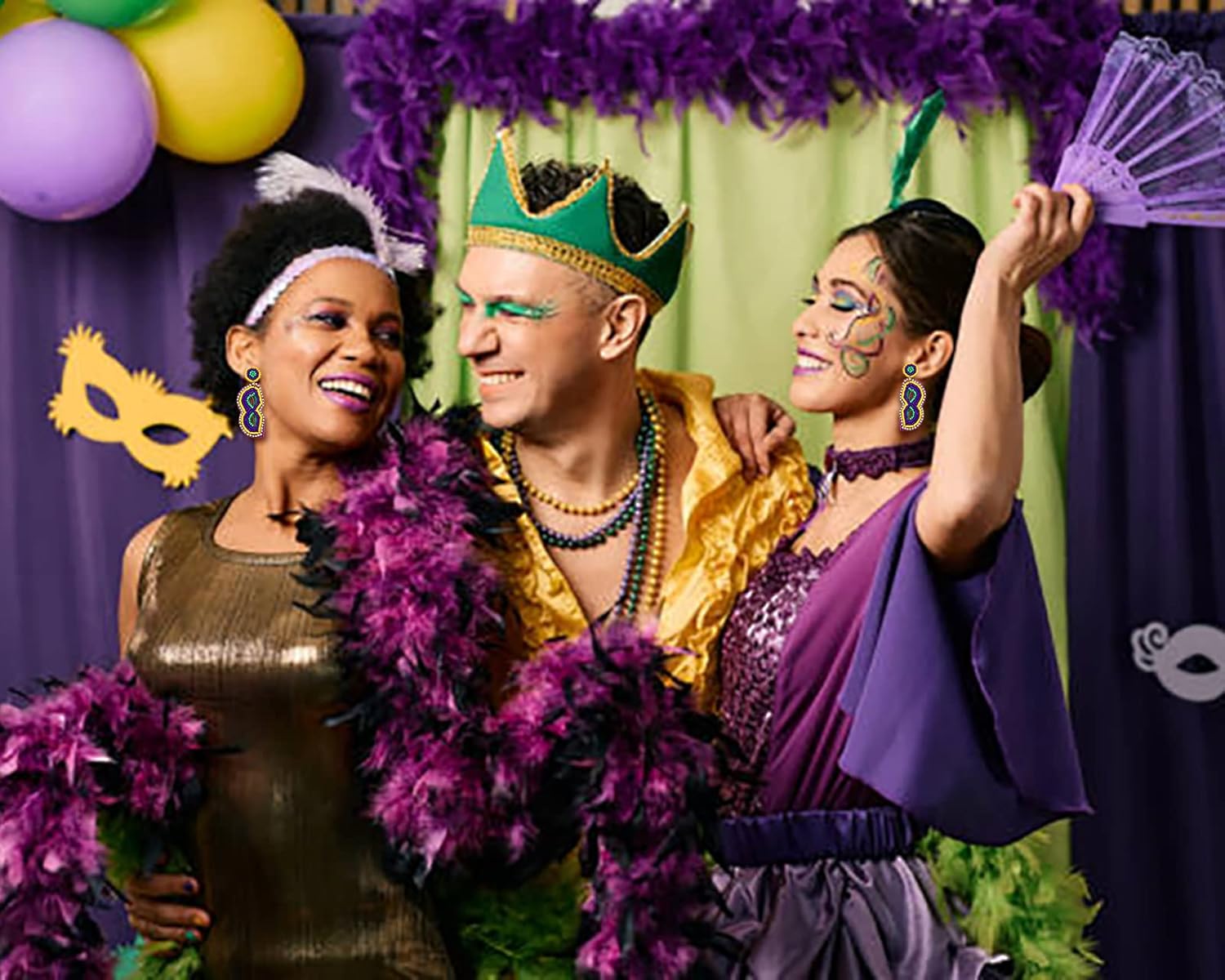 Mardi Gras Earrings Beaded Mask Letter MARDI GRAS Dangle Earrings for Women Crown Carnival Drop Earrings Holiday Jewelry Gifts - Image 2