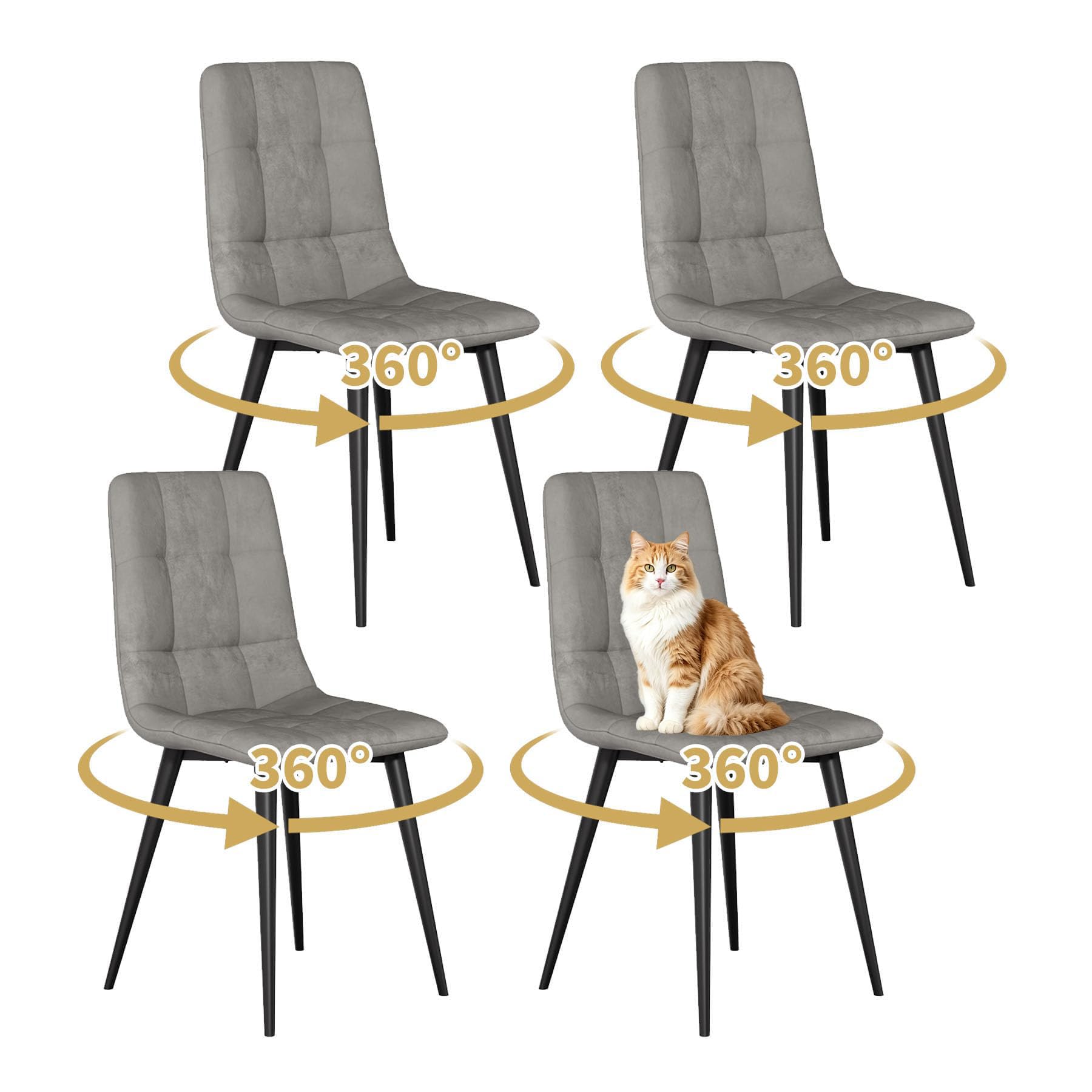 JMGJOY Swivel Dining Chairs Set of 4 Velvet Modern Upholstered kitchen Chairs 360° Rotating Dining Room Chair Max.120kg Metal Legs Padded Seat Backrest for Living Room Bedroom, Gray