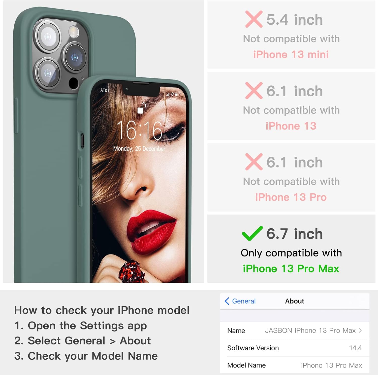 JASBON Magnetic Slim Case for iPhone 13 Pro Max, Compatible with MagSafe, [Ultra Slim] [Shockproof] Liquid Silicone Case Cover, 6.7 inch, Pine Green