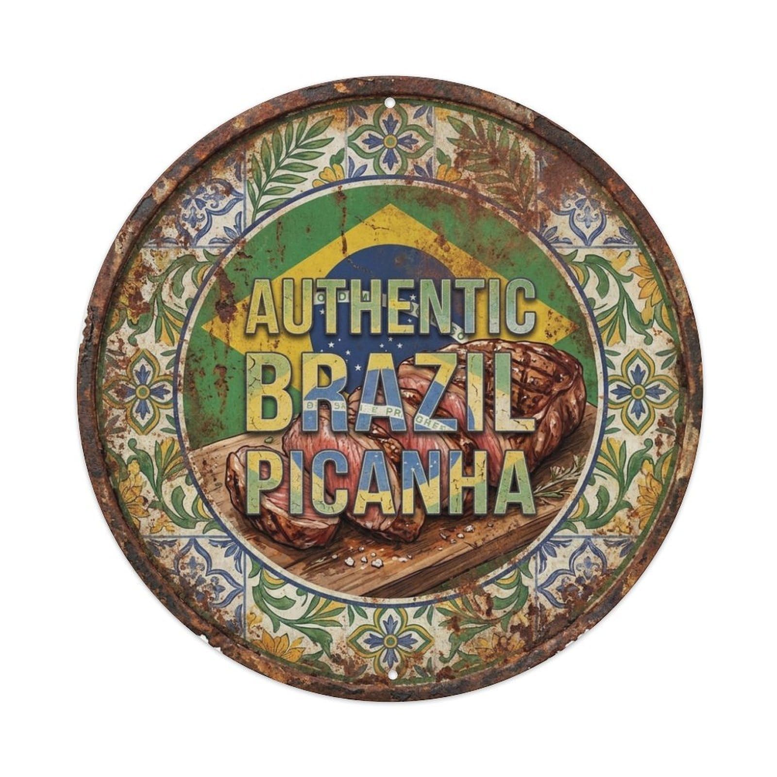 Olhnbad Style Brazil Travel Picanha Grilled Meat Cuisine Metal Tin Sign