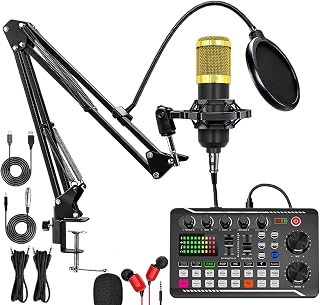 Podcast Equipment Bundle, komplettes F998 Live Sound Card mit BM800 Recording Studio Microphone, DJ Mixer Effekten & Voice Changer für Live Streaming, Gaming, YouTube, TikTok