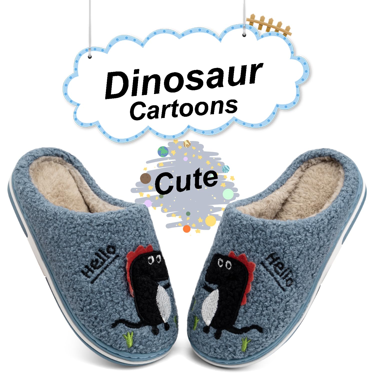 INMINPIN Hiver Chaussons de Maison Enfants Chaudes Peluche Pantoufles de Coton d'Intérieur à Dinosaure de Dessin Animé pour Garçon Fille