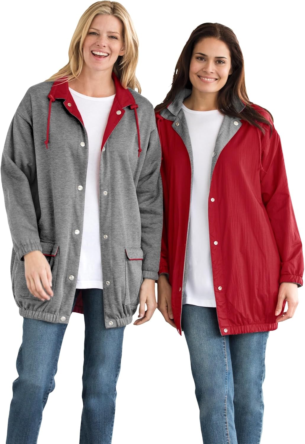 Woman Within Plus Size Fleece Nylon Reversible Jacket