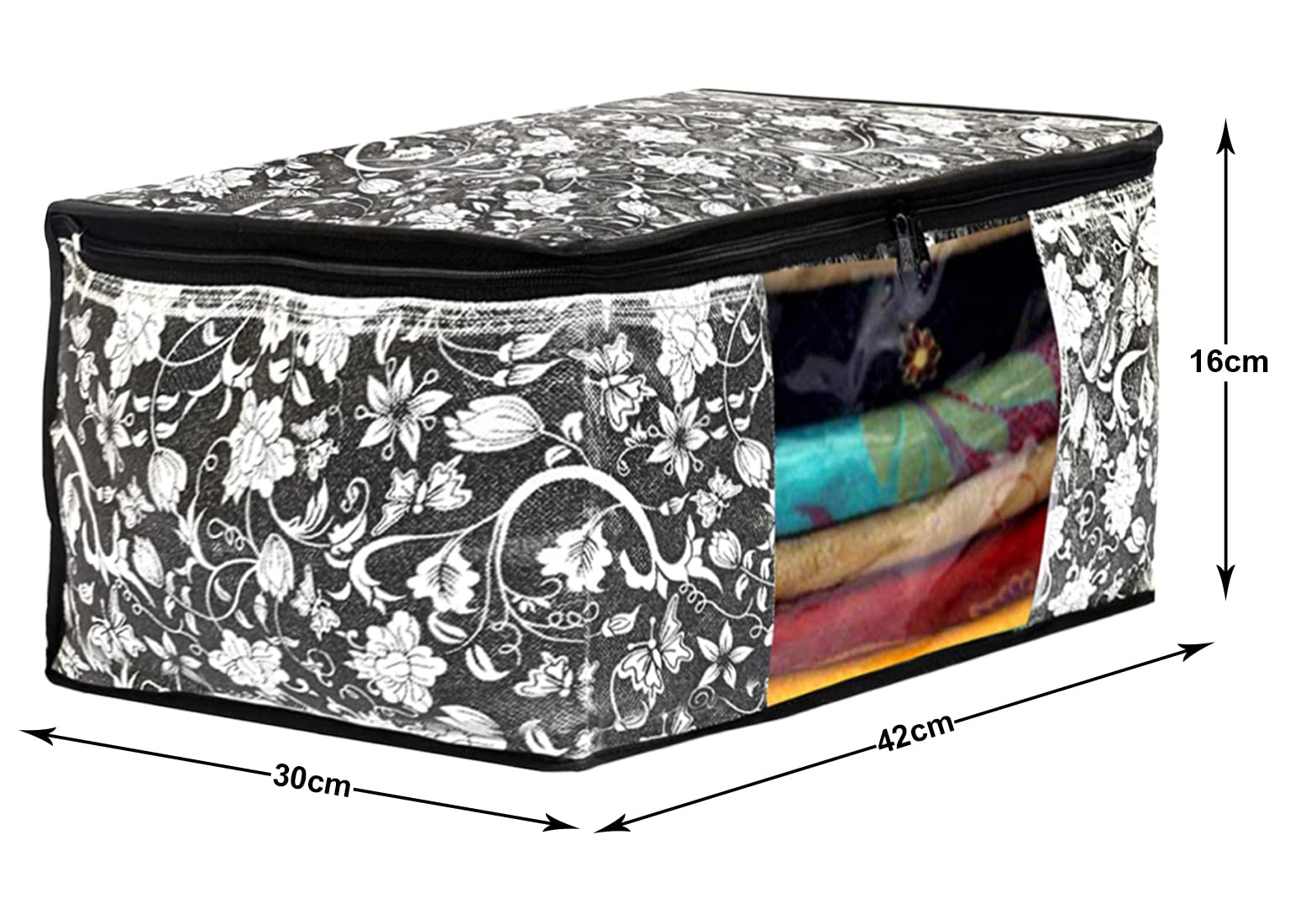 Kuber Industries Funda para ropa no tejida con diseño de flores, organizador con ventana transparente, paquete de 12 (gris y crema)-44KM0360