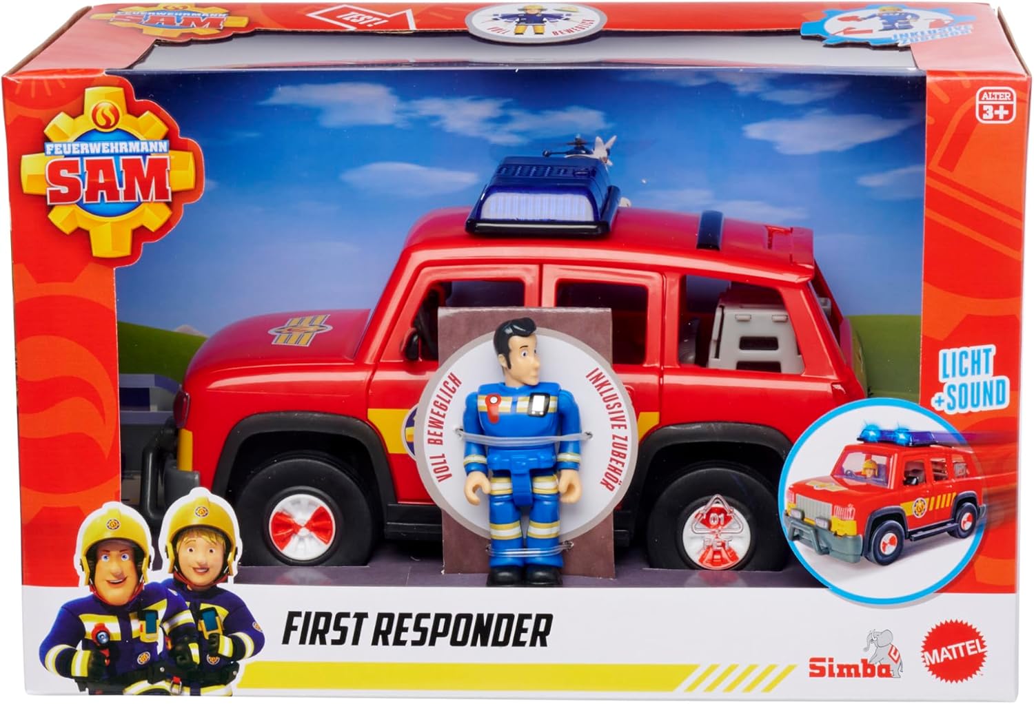 Simba 109252658 Sam Premier Responder Fire Engine with Light, Sound, Boot Around Doors to Open, with Figure and Accessories, 19 cm, Suitable for Ages 3 Years and Above