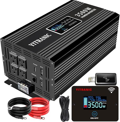 3500W Pure Sine Wave Inverter DC 12V to AC 120V Upgraded 3000 watt Inverter, with Wireless & Wired LCD Remote Control, Hardwire Port, Fast USB Type-C/A for RV, Truck, Home, Camping