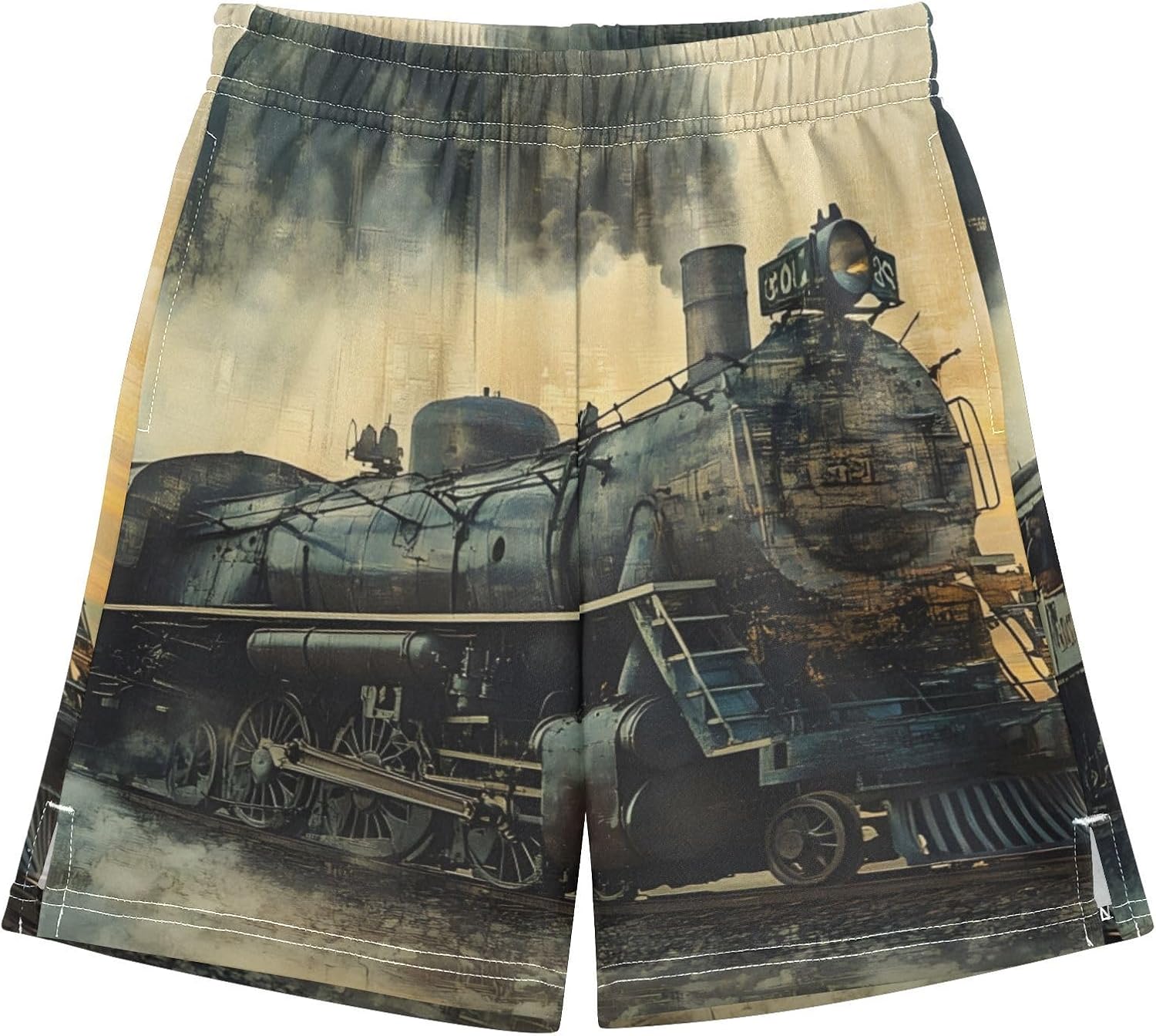 Boys' Shorts with Pockets-Vintage Train Running, Kid's Athletic Shorts for Sport Home XS