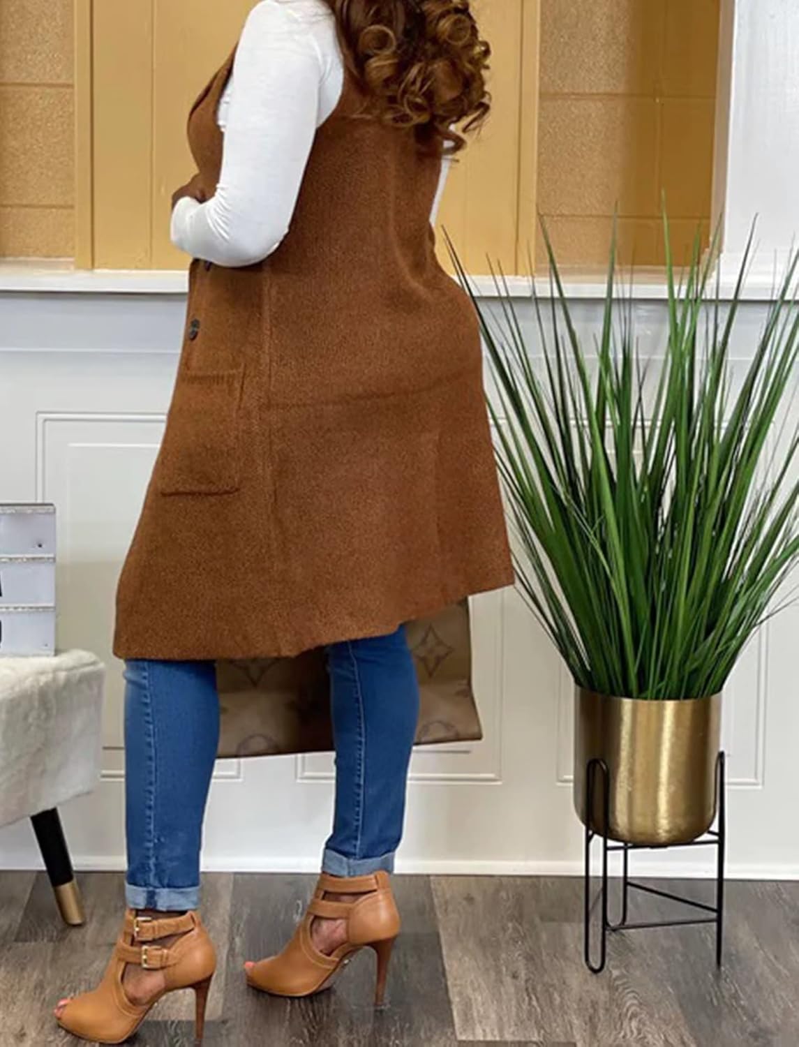 IyMoo Women's Casual Sleeveless Long Sweater Vest Open Front Knit Cardigan Waistcoat with Pockets - Image 4