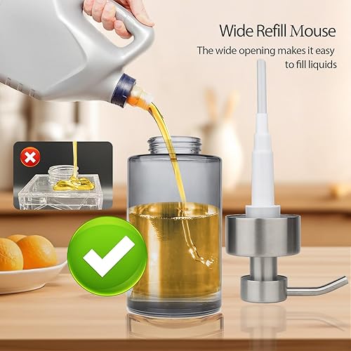 Miniatura 3 de Dispensador de jabón de vidrio, paquete de 2, dispensador de jabón líquido de mano gris de vidrio grueso de 12 onzas para baño