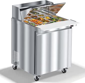 29-Inch Commercial Sandwich Prep Table Refrigerator with 12 Pans and Cutting Board