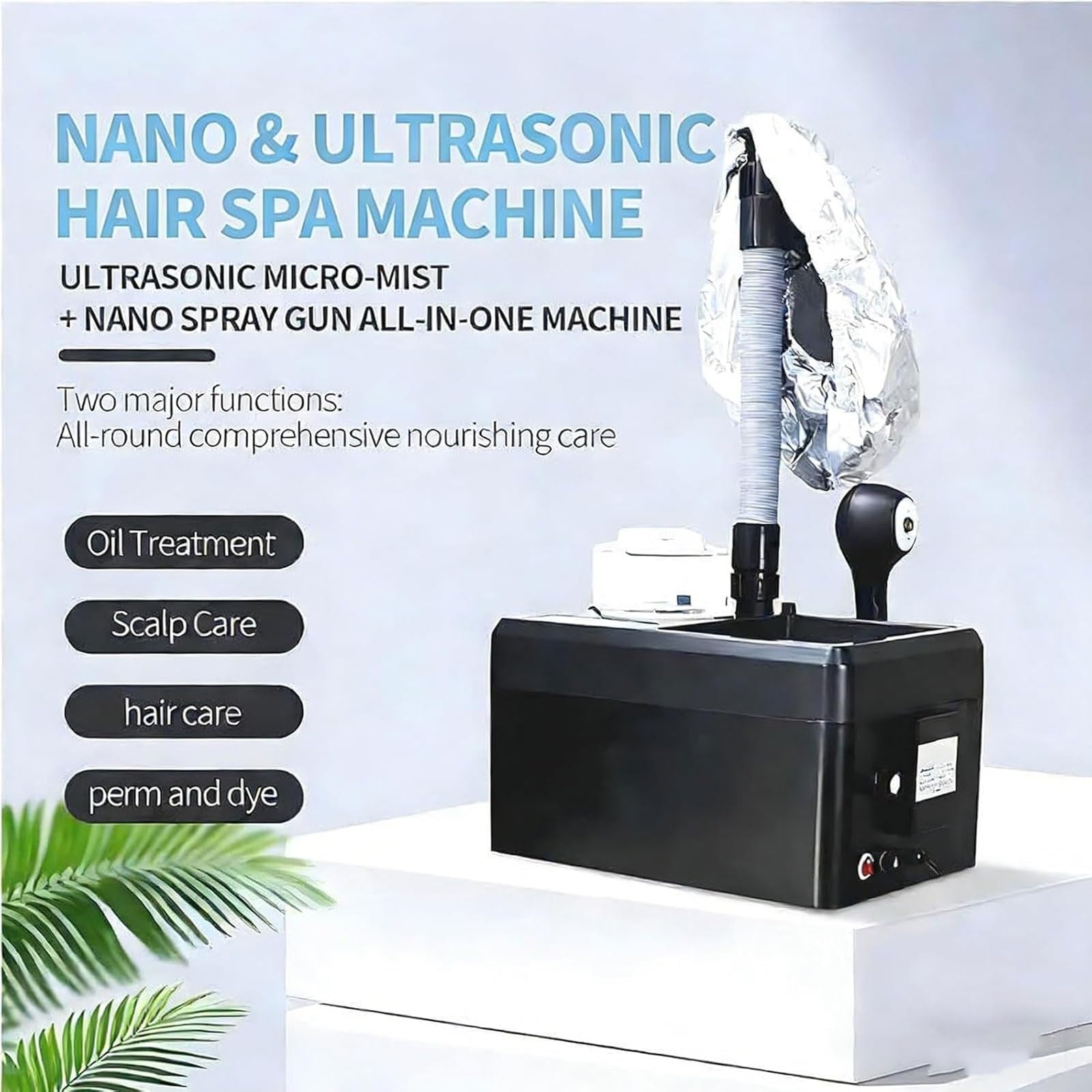 Vaporizzatore Mist Professionale, Micro Nebulizzatore for la cura del cuoio capelluto con luce blu, Vaporizzatore Spray con controllo touch, Capacità acqua 1000 ml, for la riparazione profonda della