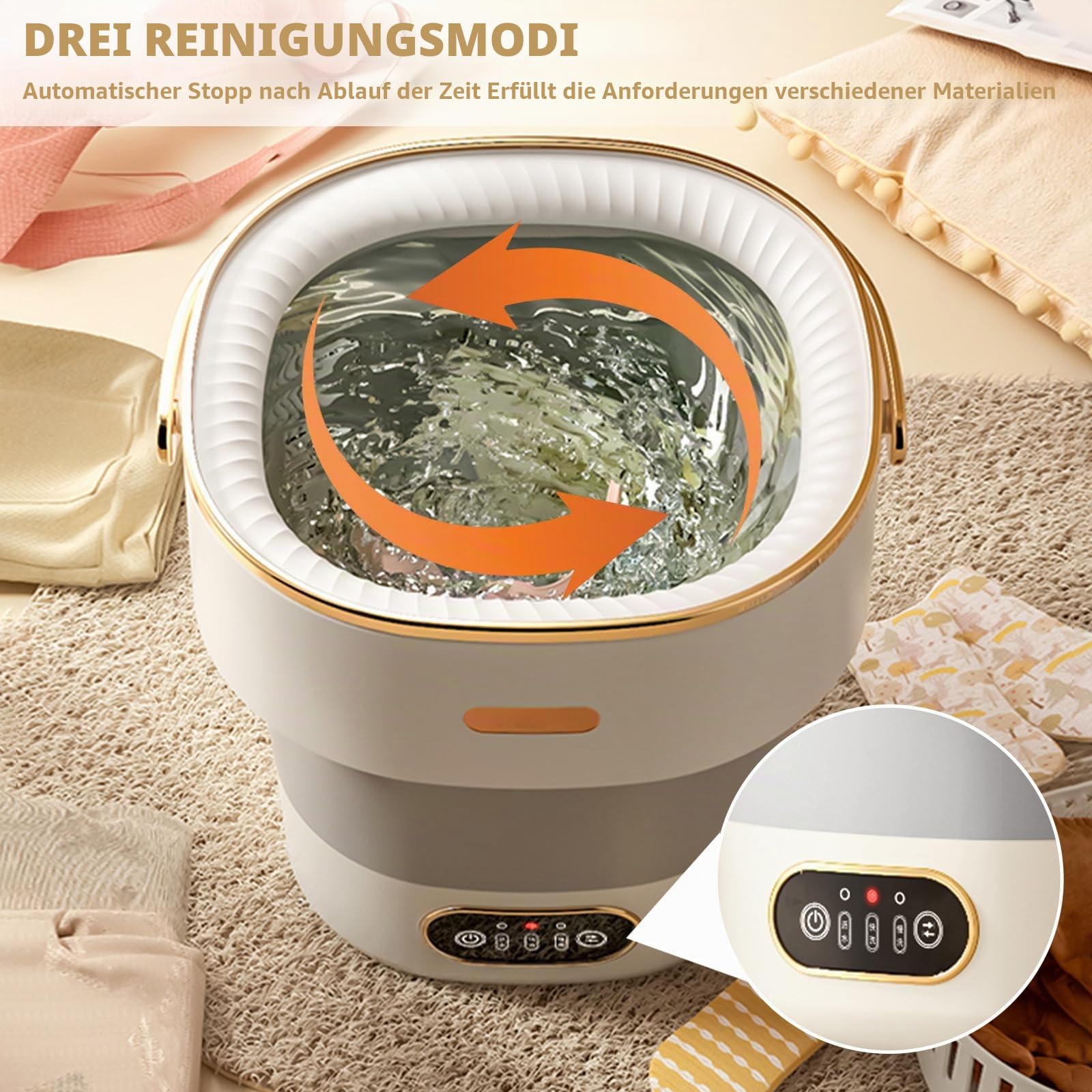 Faltbare Waschmaschine Mit Schleuder, 15L Vollautomatische Waschmaschine Mit 3 Reinigungsmodi, Tourenwagen Camping Mobile Waschmaschine für Socken Unterwäsche Babykleidung,Grau